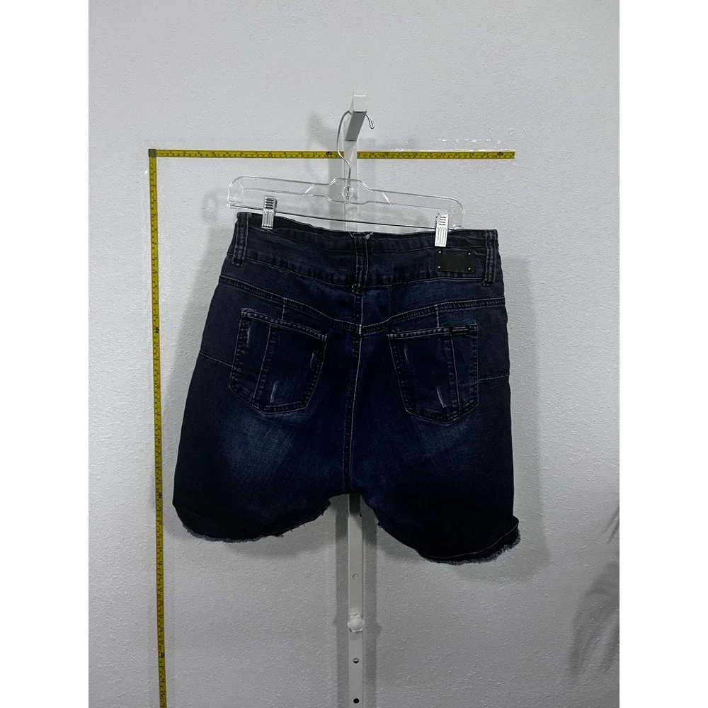 Kenneth‎ Lopez Womens High Rise Distressed Denim Shorts Dark Wash Size 16
